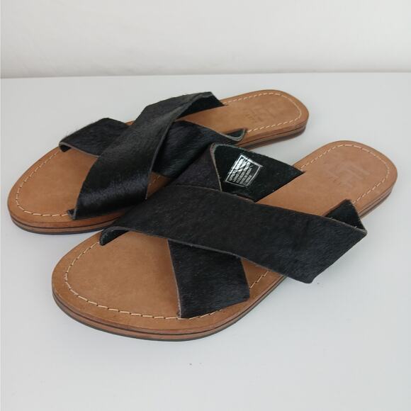 LFL LF/Life SZ 8 Mira Black Pony Leather Slide Sandal - Picture 6 of 9